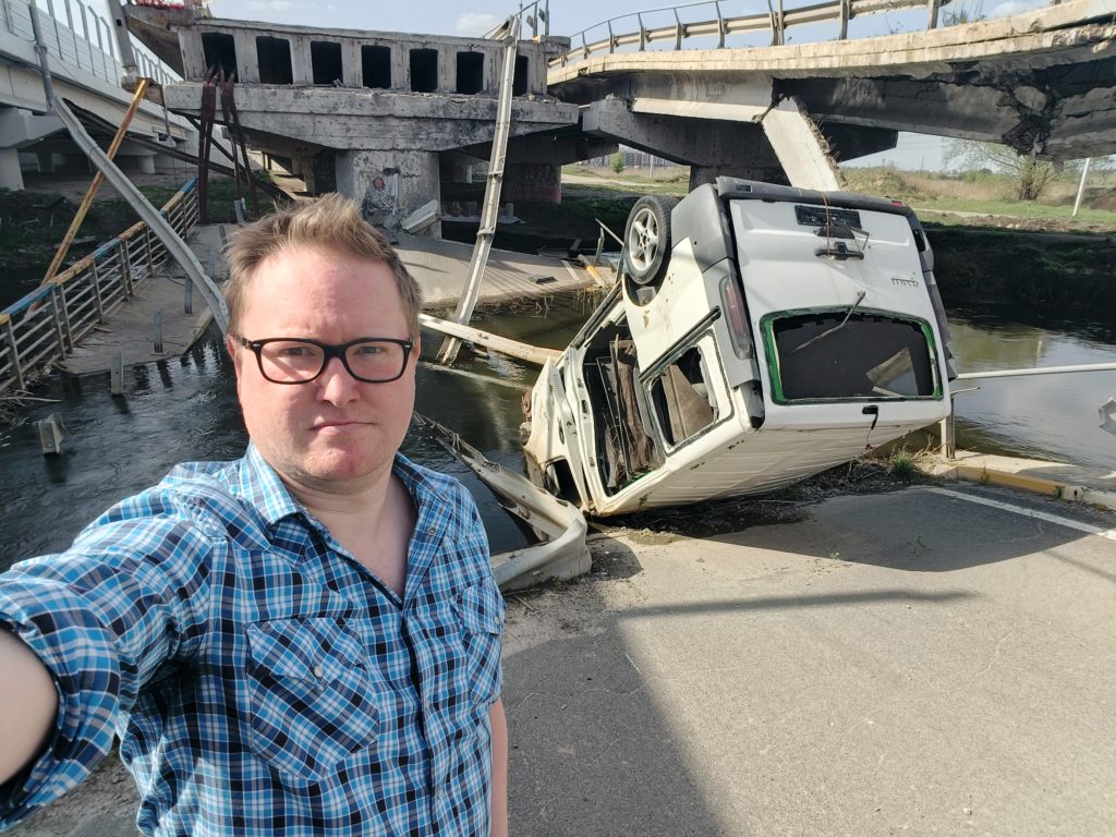 Destroyed bridge in Irpin